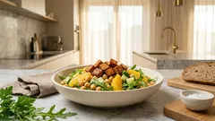 Sałatka z ciecierzycą, pomarańczą i chrupiącym tempehem – sycąca na obiad