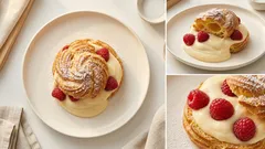 Dietetyczne ptysie z kremem budyniowym i malinami – lekki deser z ciasta parzonego