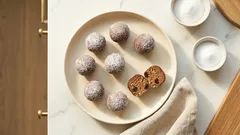 Bajaderki bez pieczenia z masłem migdałowym i erytrytolem – proste kulki do kawy
