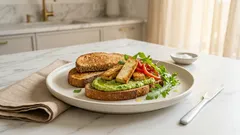 Zielone grzanki z pastą z bobu i chrupiącym tofu — szybkie, świeże i sycące