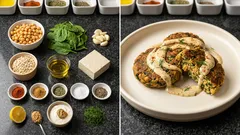 Pieczone kotlety z ciecierzycy i szpinaku + sos musztardowo-jogurtowy