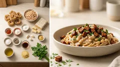 Fasola w kremowym sosie ze skwarkami z tempehu – prosty, sycący wegański obiad