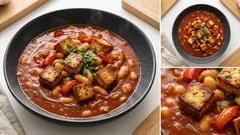 Wegański gulasz z fasolą i tofu – treściwy obiad z jednej patelni