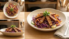 Tajska sałatka z czerwonej kapusty z seitanem i sosem orzechowym – chrupie i syci