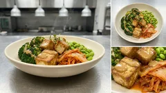 Wegański bowl z kimchi i chrupiącym tofu – kremowy sos sezamowo-miso