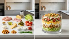 Sałatka drwala warstwowa z kurczakiem i boczkiem – prosta na imprezę