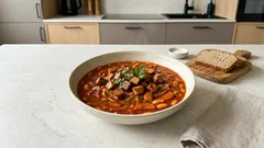 Fasolka po bretońsku z tempehem – sycąca wersja bez mięsa, z jednego garnka