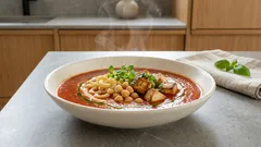 Wegańska pomidorówka kremowa z tofu i ciecierzycą – sycąca, a gotowa bez wysiłku