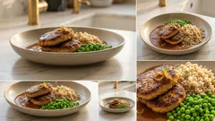 Kotlety sojowe w sosie pieczeniowym: szybki obiad z pęczakiem i groszkiem