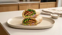 Wegańska tortilla z seitanem, edamame i hummusem — sycący wrap w 15 minut